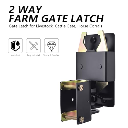 2-Way Heavy Duty Farm Gate Latch - Lockable Fence Gate Latch for Metal Tube Gates, Livestock Cattle, Horse Corrals, Ranches, Pastures, Pet Cages & Fences (Screws & Instructions Included)