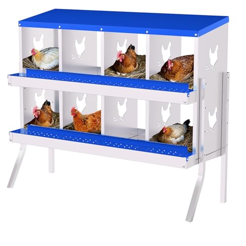 8-Panel Galvanized Steel Nesting Box for Chicken Coop - Removable Drop Tray & Ventilation - Easy Clean Laying Box for Hens, Ducks - Rustproof Design Protects Eggs - color: Blue, size: 8 compartments, with bracket