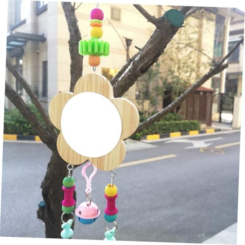 HANABASS Rooster Chicken Hanging Mirror Toy Bell Pendant Interactive Pet Supply for Cages Fun Activity for Hens and Chickens Wooden Design Accessories