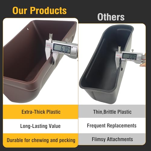 2 Pack Hanging Chicken Feeder Trough for Goat,Sheep,Dog.Livestock Feeding Container Goats Supplies Feeders Waterer Bucket (Brown) - color: Brown