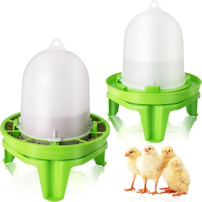 Automatic Chicken Waterer and Feeder Set with Legs,Poultry Waterer,No Waste Chicken Feeder,1.31 Pound Feeder and 0.39 Gallon Waterer Kit for Small Chickens,Quails and Pigeons