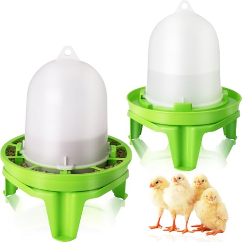 Automatic Chicken Waterer and Feeder Set with Legs,Poultry Waterer,No Waste Chicken Feeder,1.31 Pound Feeder and 0.39 Gallon Waterer Kit for Small Chickens,Quails and Pigeons