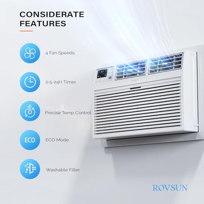 ROVSUN 10000 BTU Through the Wall Air Conditioner with Remote Control, 3-in-1 Wall AC Unit, Dehumidifier & Fan with Timer for Bedroom, Living Room, Apartment, Dorm up to 450 Square Feet, 115V/60Hz - style: 10000 BTU-Cool only