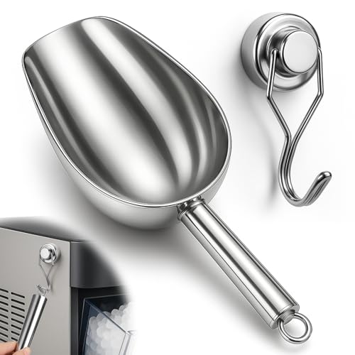 Stainless Steel Ice Scoop for Freezer with Magnetic Hook - Ice Scoop for GE Profile Opal 2.0 Nugget Ice Maker, for Kitchen Ice Bucket Bar Party Accessories(8OZ-Silver) - color: Silver, size: 8oz