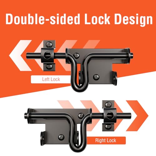 Slide Bolt Gate Latch for Wooden Fence, Heavy Duty Black Sliding Barn Door Latch Hardware with Padlock Hole, Outdoor Sliding Lock Latch for Shed, Wooden Fences, Barn, Yard, Vinyl