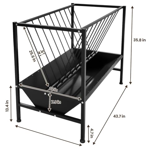 Heavy Duty 2-in-1 Pasture Hay Feeder, Livestock Feeder 70 Gallon, Galvanized Metal Goat Feeder with 2 Trays, Hay Grain Livestock Feeder for Sheep, Calf, Cow and Horse - color: Black Carbon Steel