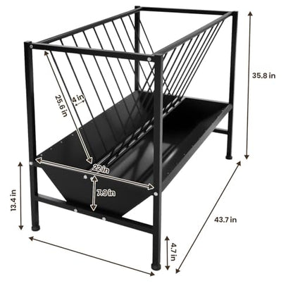 Heavy Duty 2-in-1 Pasture Hay Feeder, Livestock Feeder 70 Gallon, Galvanized Metal Goat Feeder with 2 Trays, Hay Grain Livestock Feeder for Sheep, Calf, Cow and Horse - color: Black Carbon Steel