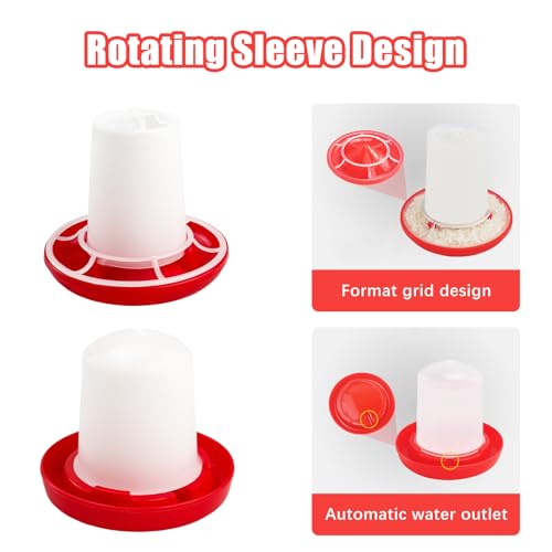 Chicken Feeder and Waterer Set, Chick Poultry Feeding Equipment Kit Automatic Feeding and Watering for Baby Turkey Guinea Fowl Quail Pigeons Ducks(0.35Lbs + 160ml)