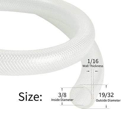 3/8’’ ID × 19/32’’ OD - 25 ft Clear Braided Hose Plastic Vinyl Tubing, High Pressure Flexible Reinforced PVC Tube for Transfer Water Air Oil, BPA Free & Non-Toxic - size: 3/8'' I.D., style: 25 FT