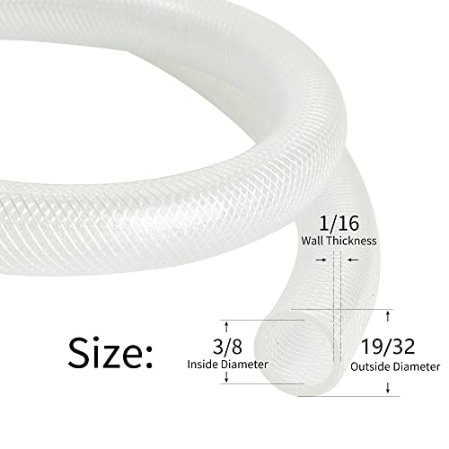 3/8’’ ID × 19/32’’ OD - 25 ft Clear Braided Hose Plastic Vinyl Tubing, High Pressure Flexible Reinforced PVC Tube for Transfer Water Air Oil, BPA Free & Non-Toxic - size: 3/8'' I.D., style: 25 FT