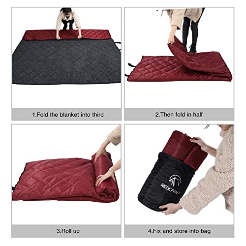 REDCAMP 59"x 78" Waterproof Outdoor Camping Blanket, Stadium Blankets for Camping with Sherpa Fleece Lining, Large Windproof Blanket for Picnic Hiking Road Trip, Machine Washable - color: Red/59"x 79" Red