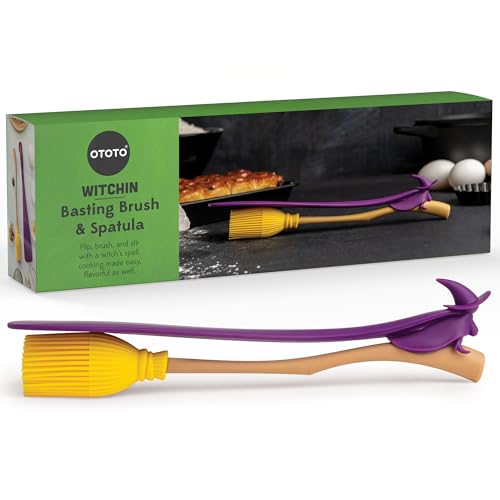 OTOTO Jar Spatula and Pastry Brush - Silicone Heat Resistant and Basting Brush, Cooking and Baking Spatula, Spooky Witchy Gifts, Gothic Kitchen Halloween Gifts, Unique Kitchen Gadgets (Witchin) - color: Witchin