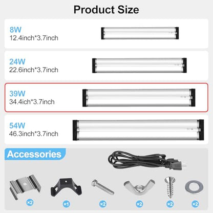 LUCKY HERP T5 Reptile Light Fixture Combo Kit 39W (New Upgrade), UVB Reptile Light Fixture with Desert UVB 10.0 34" Fluorescent Tube, UVA UVB Reptile Light for Lizard, Bearded Dragon, Tortoise - size: 34 Inch