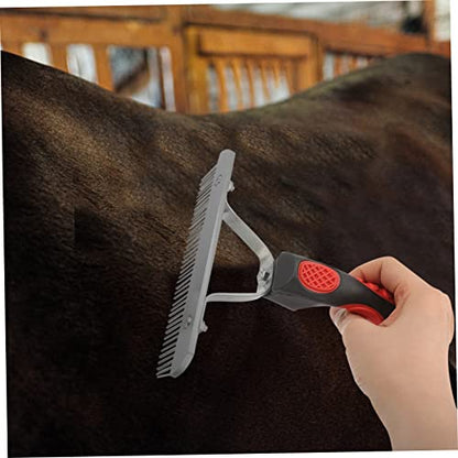 DECHOUS Durable Horse Grooming Rake with Rubber Handle Rust Metal Cleaning Brush and Large Animals Shedding Hair Remover and Skin Friendly Massage Tool