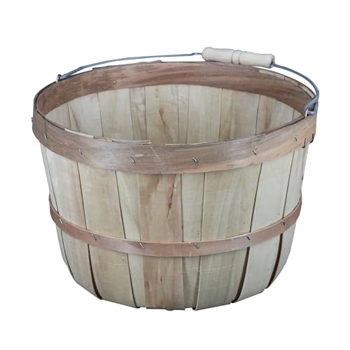 SSWBasics One Peck Basket With Handle - Set of 3 - Natural Unfinished Pine Wood Apple Basket - Durable Bushel Baskets for Produce Display - Ideal for Retail, Thrift, Boutique, Convenience Store,