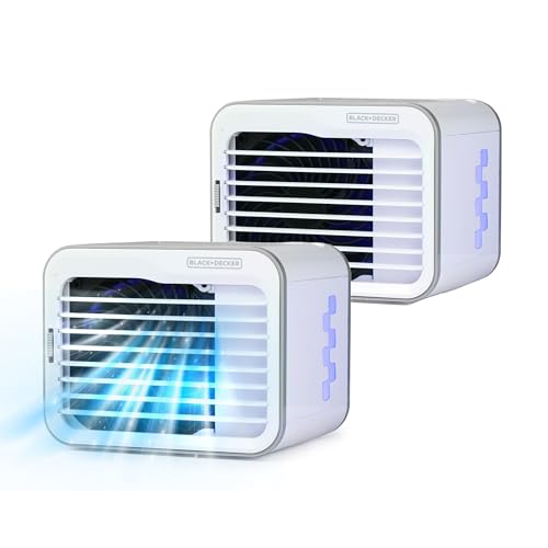 BLACK+DECKER Desktop Air Cooler, Personal Portable Fan with 3-Speeds, Evaporative Air Cooler with 0.5L Water Tank, Air Cooler Fan for Desk, Home, Office, Bedroom, and more, Pack of 2, White/Gray - color: White, size: Air Cooler (Pack of 2)
