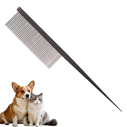 Grooming Pet Comb Rat Tail Dematting Cat and Dog Comb，Rounded Ends Design for Safe Tangle Removal, Hairstyling, Massage，Loose Hair Removal，Prevent Irritation，Fluffing Paws,Face,Tail,Remove Tear Stain - color: Black