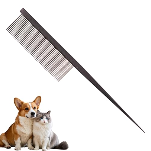 Grooming Pet Comb Rat Tail Dematting Cat and Dog Comb，Rounded Ends Design for Safe Tangle Removal, Hairstyling, Massage，Loose Hair Removal，Prevent Irritation，Fluffing Paws,Face,Tail,Remove Tear Stain - color: Black