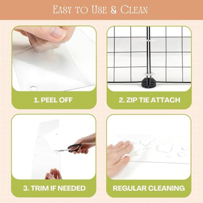 12 Pack Transparent PVC Urine Guard for Small Pets - 14”x5” Trimmable Cage Edge Liner with DIY Letter Stickers & Zip Ties, Personalize Plastic Side Lining for Rabbits Guinea Pigs Hamsters Ferrets