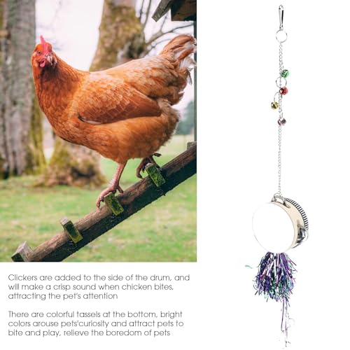 Cyrank Chicken Mirror Toys, Pet Chicken Mirror Drum Toys Chicks Hens Hanging Double Side Playing Toy Hanging Swing Mirror Toys with Bell
