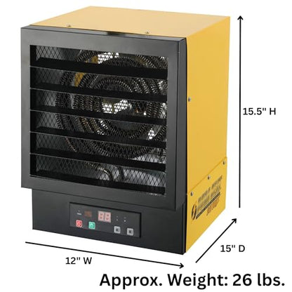 Dura Heat 240 Volt Hard-Wired Garage Heater, Remote, 10,000 Watt - EWH9615 | NO PLUG Hardwired Install Required, 2 Power Setting, Steel Body, Heat up to 1,200 sq ft, Thermostat, Wall & Ceiling Mount