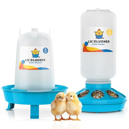 Lil'Clucker 1L Chick Feeder, 1.5L Chicken Waterer - No Leakage Chick Feeder and Waterer Kit, Durable Chicken Water Feeder, Chicken Feeder and Waterer Set, Poultry Waterer (Blue) - color: Blue