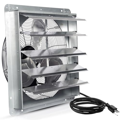 VENTISOL 20 Inch Shutter Exhaust Fan Wall Mounted, 3500CFM Exhaust Fan with Pre-Installed 1.65m Power Cord, Ventilation fan for Greenhouse, Garages, Attic, Shops, Chicken Coop - style: 20" with Power cord