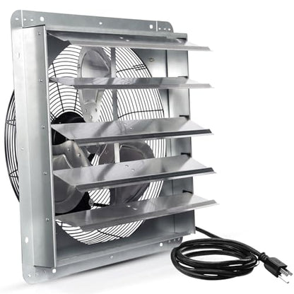 VENTISOL 20 Inch Shutter Exhaust Fan Wall Mounted, 3500CFM Exhaust Fan with Pre-Installed 1.65m Power Cord, Ventilation fan for Greenhouse, Garages, Attic, Shops, Chicken Coop - style: 20" with Power cord