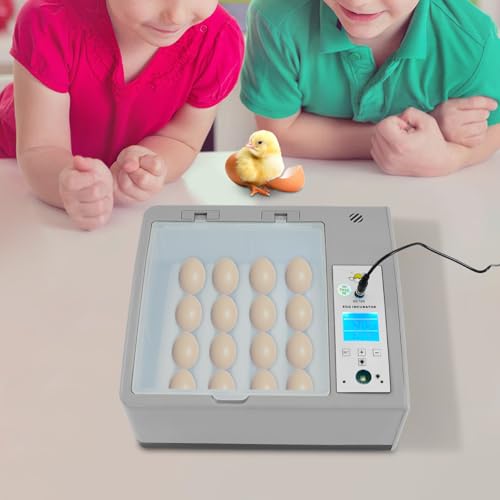 Egg Incubator, 16-Egg Incubator with Temperature Control and Humidity Control, Household Egg Incubator with Automatic Egg Turning and LED Display, Digital Poultry Hatcher for Chicken Duck Quail