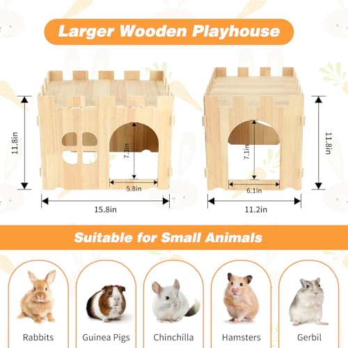BWOGUE Large Wooden Rabbit House and Hideouts Bunny Castle Detachable Small Animal Play Hideaway Rabbit Hideout Cage Accessories for Indoor Adult Rabbit Guinea Pig Chinchilla Habitat - style: 1 House