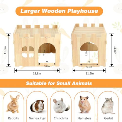 BWOGUE Large Wooden Rabbit House and Hideouts Bunny Castle Detachable Small Animal Play Hideaway Rabbit Hideout Cage Accessories for Indoor Adult Rabbit Guinea Pig Chinchilla Habitat - style: 1 House
