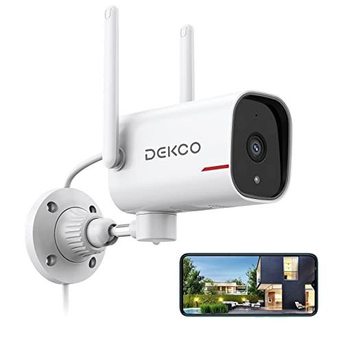 DEKCO WiFi Camera 2K Pan Rotating 180° Wired Outdoor Security Cameras with Color Night Vision, Support 24/7 Recording, 2.4GHz WiFi, AI Human Auto Tracking, Work with Alexa/Google Assistant (1 Pack) - size: 1 Count (Pack of 1)
