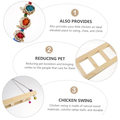 ORFOFE Natural Wood Chicken Ladder Swing Bird Toy for Chickens Parrot Swing Biting Toy Bird Perch Toy