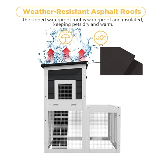 Outdoor Rabbit Hutch, Bunny Cage, Chicken Run Coop Wooden Quail Cage Duck Coop with Ventilating Wire Poultry House for Small Animals (Gray+Black) - color: Gray+Black