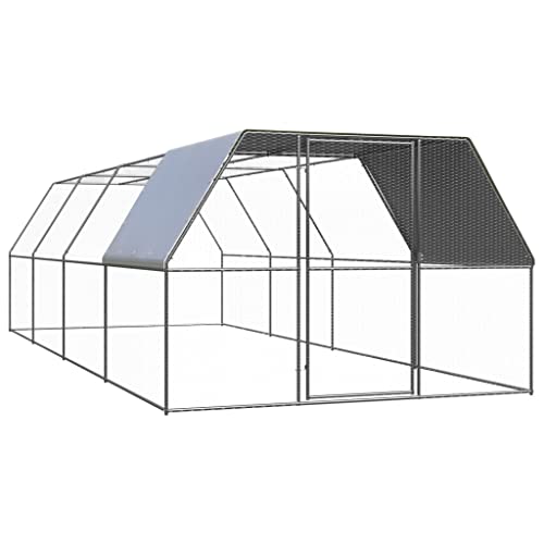 Outdoor Chicken Coop and Rabbit Hutch 9.8x26.2x6.6ft Galvanized Steel Cage with Lockable Door PE Roof for Ducks Hens Small Animals Aviary Enclosure - size: 9.8' x 26.2' x 6.6' (W x D x H)