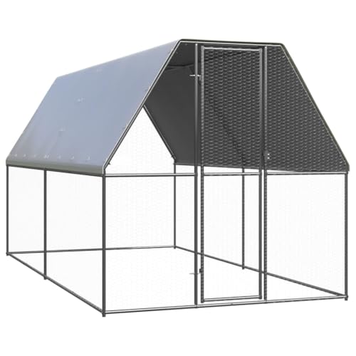 Outdoor Chicken Coop 6.6x13.1x6.6 ft Galvanized Steel Walk-in Metal Pen with Lockable Gate, UV-Resistant Cover, Spacious Pet Enclosure for Backyard Garden Small Animals - color: Silver, size: 78.7 x 157.5 x 78.7 in (W x L x H)