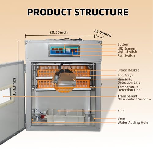 XKV 176 Eggs Incubator with Automatic Egg Turning,Temperature Humidity Control,Automatic Digital Egg Hatcher,For Chick,Duck,Poultry,Industrial Brooding Machine Chicken Incubator for Farm,Home,Indoor - size: 176 Egg-180L