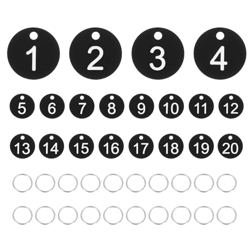 PATIKIL 20PCS Number Tags 1-20, Number Key Tags Plastic Numbered Keychain with Key Rings for Organizer Field Sales Hangers Clothes Labels ID, Black White - color: Black White