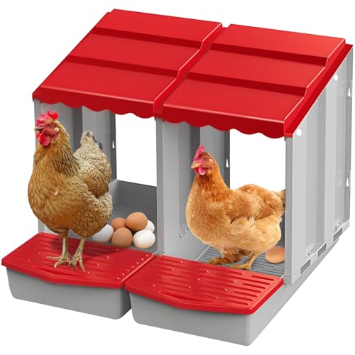 Chicken Nesting Boxes,2 Hole Nesting Box for Chicken Coop, Rolling Egg Collection and Protection Nesting Boxes - size: 2 Compartment