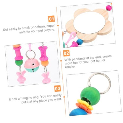 Wooden Hanging Mirror Toy for Chickens and Hens Bells Engaging Rooster Mirror for Fun and Physical Activity Chicken Coop