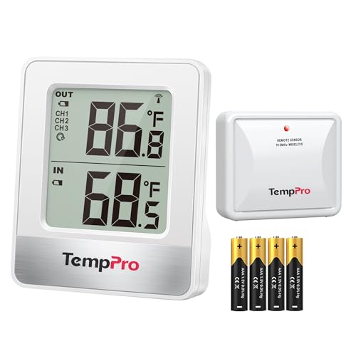 TempPro Indoor Outdoor Thermometer Wireless 500FT, Outside Greenhouse Thermometer with Temperature Sensor, Temperature Monitor for Patio Reptile House Home Baby Room (Previously ThermoPro) - color: White In-outdoor Thermometer