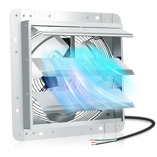 FAREAST 12-Inch Garage Exhaust Fan, Wall Exhaust Fan with Speed Controller, 1130 CFM, 1600 RPM, Automatic Shutter for Barn, Workshop, Chicken Coop, Greenhouse Ventilation (Bare Wire)