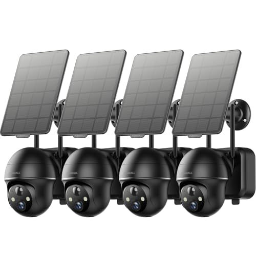 ZUMIMALL 2K Solar Security Cameras Wireless Outdoor 4-Pack, Solar Powered Cameras for Home Security with 360° View, Color Night Vision, 2-Way Talk, AI Alert, Siren, CloudEdge App, Black - color: 4 Black Solar 3MP
