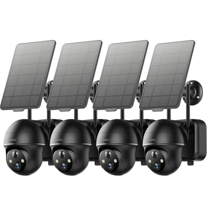 ZUMIMALL 2K Solar Security Cameras Wireless Outdoor 4-Pack, Solar Powered Cameras for Home Security with 360° View, Color Night Vision, 2-Way Talk, AI Alert, Siren, CloudEdge App, Black - color: 4 Black Solar 3MP