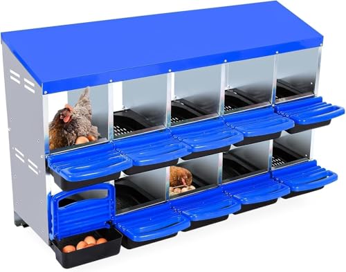 10 Hole Chicken Nesting Boxes - Nesting Boxes Chicken with Roll Away Design & Lid Cover,Easy Egg Collection, Hen Roosting Nest, Durable Poultry Laying Boxes for Hens - color: Blue, size: 10 Cells