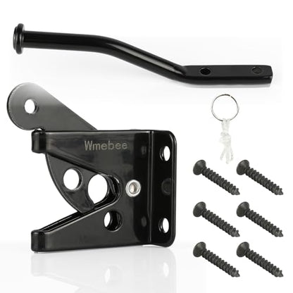 Upgrade Self-Locking Gate Latch for Wooden Fence Heavy Duty, Automatic Gravity Lever Gate Latches with Longer Fasteners & Pull String for Garden,