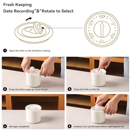 Sweejar Ceramic Food Storage Jar, Salt Container with Airtight Plastic Lid & Date Tracker, 16 Oz Kitchen Canisters for Flour, Rice, Sugar, Coffee, Spices, Pantry Organization (White) - color: White, style: 16 Fl Oz (Plastic Lid)
