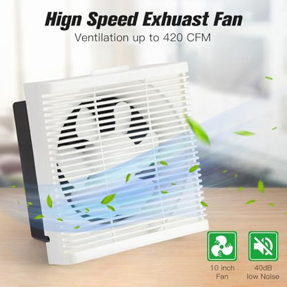 blessny Solar Powered Exhaust Fan, 25W Solar Panel +10" Shutter Ventilation Vent Fan for Outside Greenhouse, Chicken Coop, Shed, Pet House - size: 10" Fan Kit