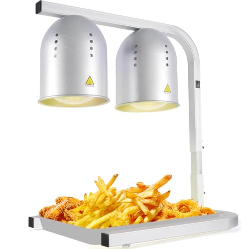 Heat Lamp for Food, with Two 250W Bulbs for Fast and Even Heating, Food Heat Lamp with Adjustable Height Stand, Commercial Food Warmer Lamp for Home, Fast Food Restaurant, Buffet, Bakery Silver - color: Silver