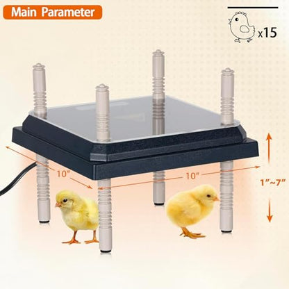 Chick Brooder Heating Plate, 10" x 10" Chick Incubator Heating Lamp, Adjustable Angle and Height Chick Brooder, Safe Incubators With Easy Clean Plate for Chicks/Ducks Thermostat for 15 Chicks (Black)